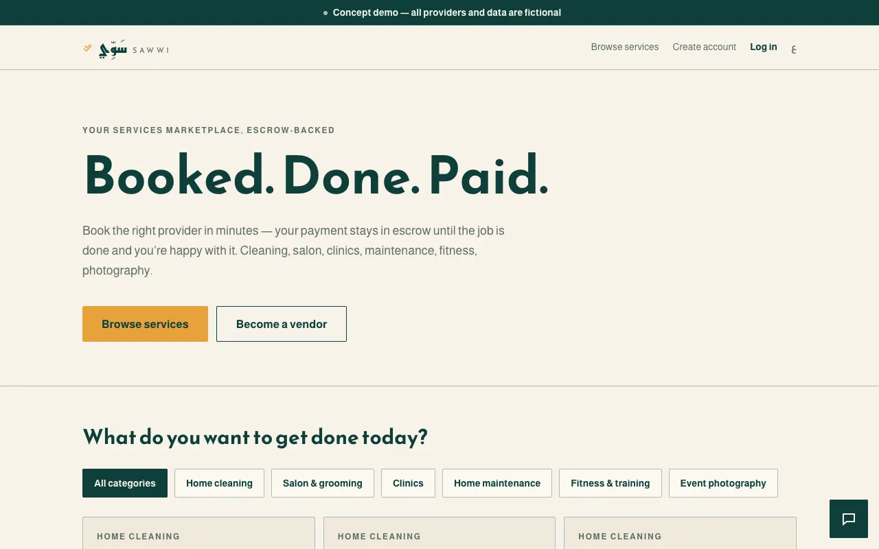 Home page of the Sawwi concept demo.